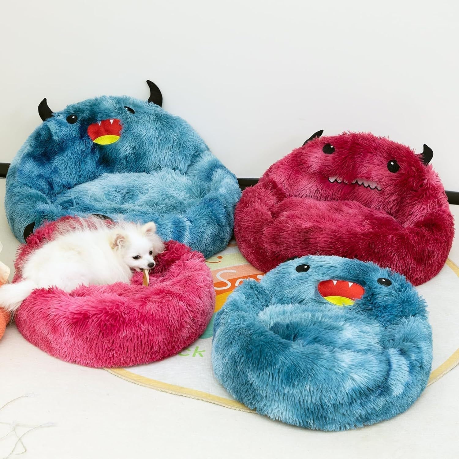 Monster Cozy Cave: Self-Warming Donut Pet Bed