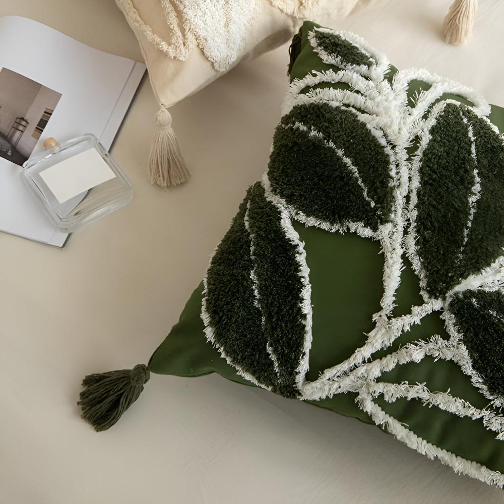 Plush Leaf With Tassel Cushion Cover