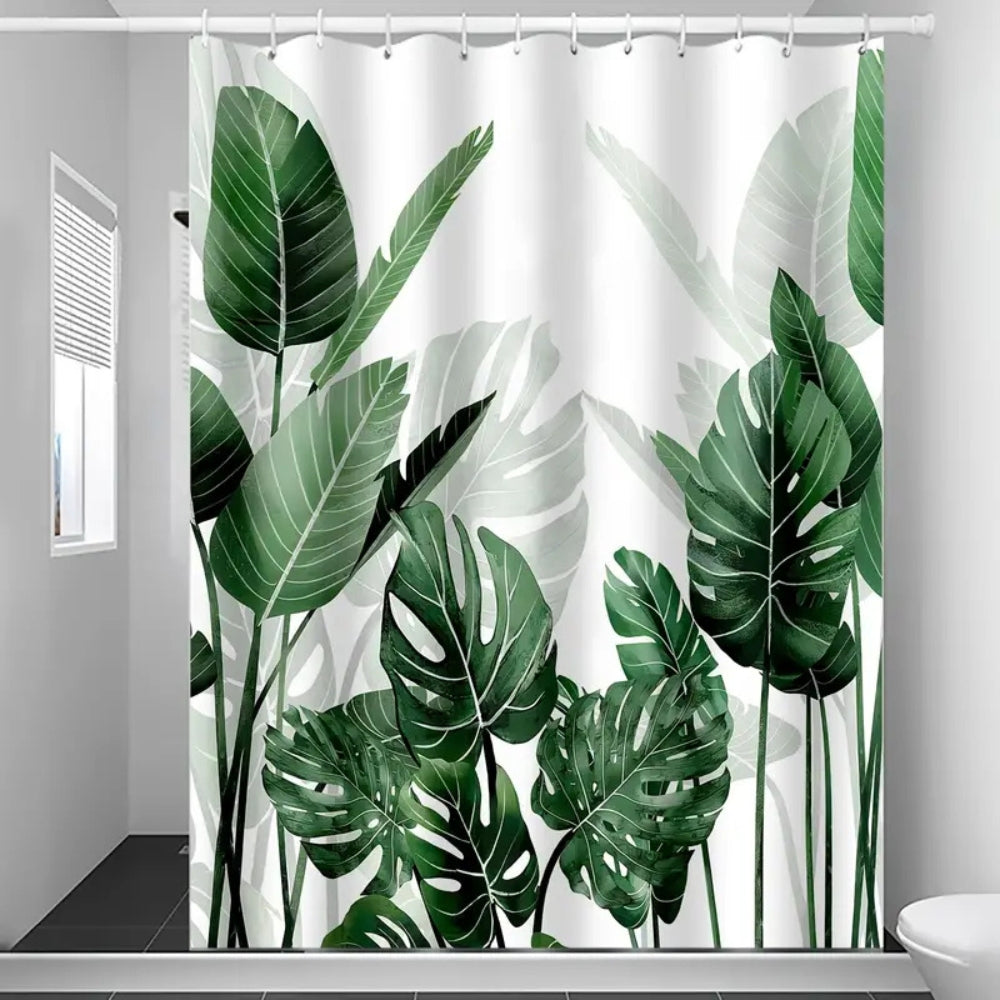 Cortina de Duche com Folhas de Monstera Tropical