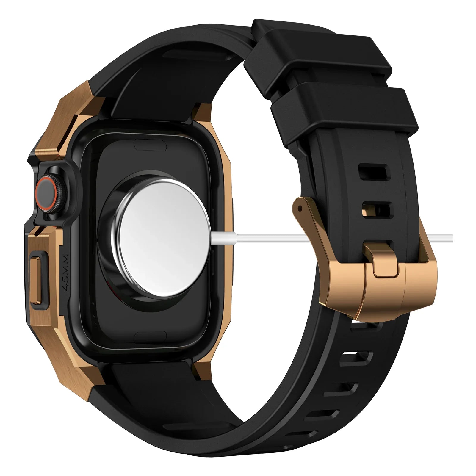 Boîtier en acier inoxydable avec bracelet en caoutchouc fluoré AP9009 pour Apple Watch