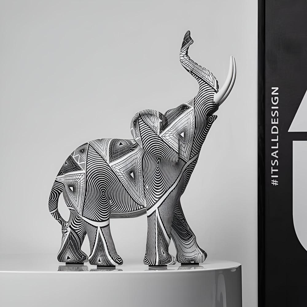 Estatueta de Elefante Espiral Preto e Branco