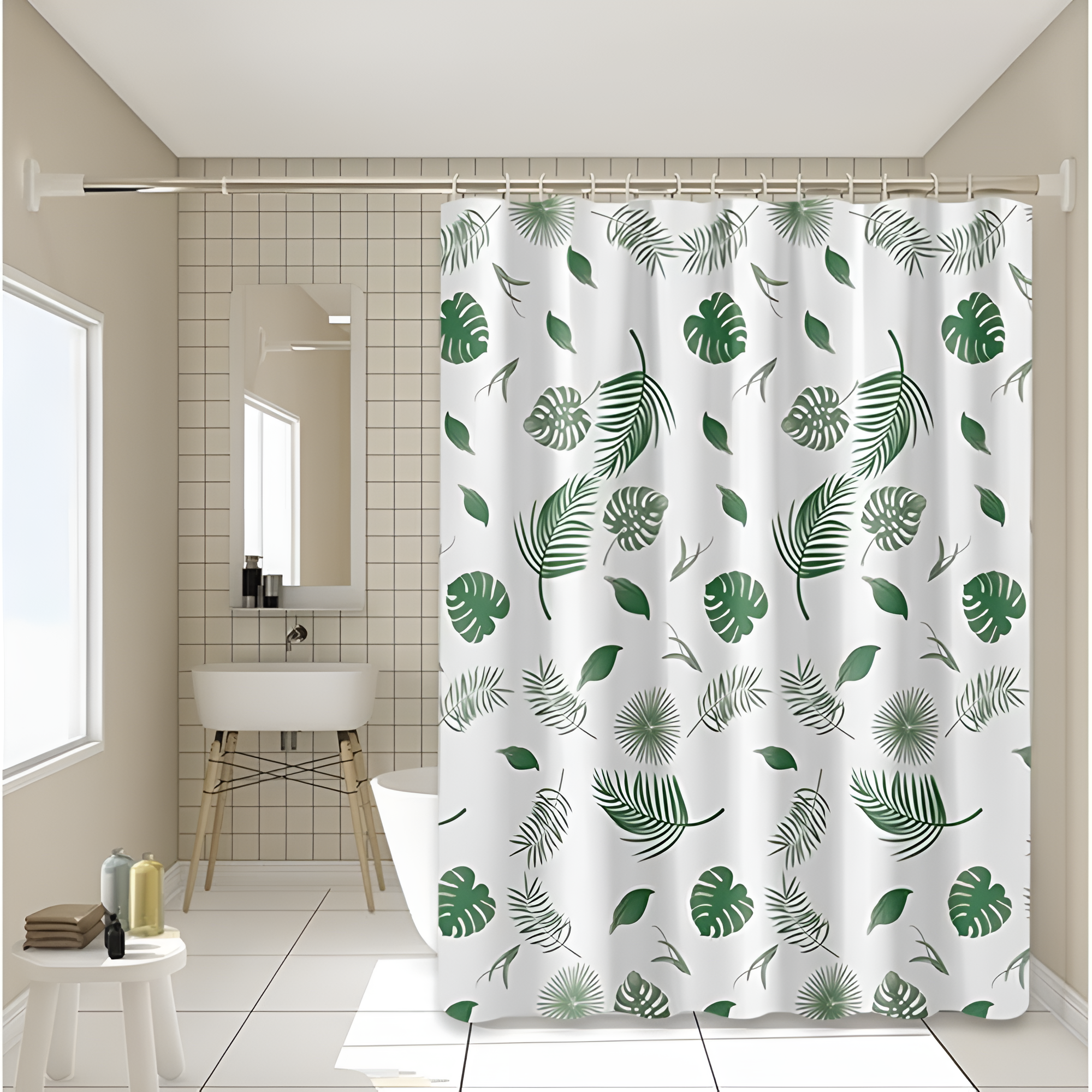 Rideau de douche en feuilles de palmier vertes