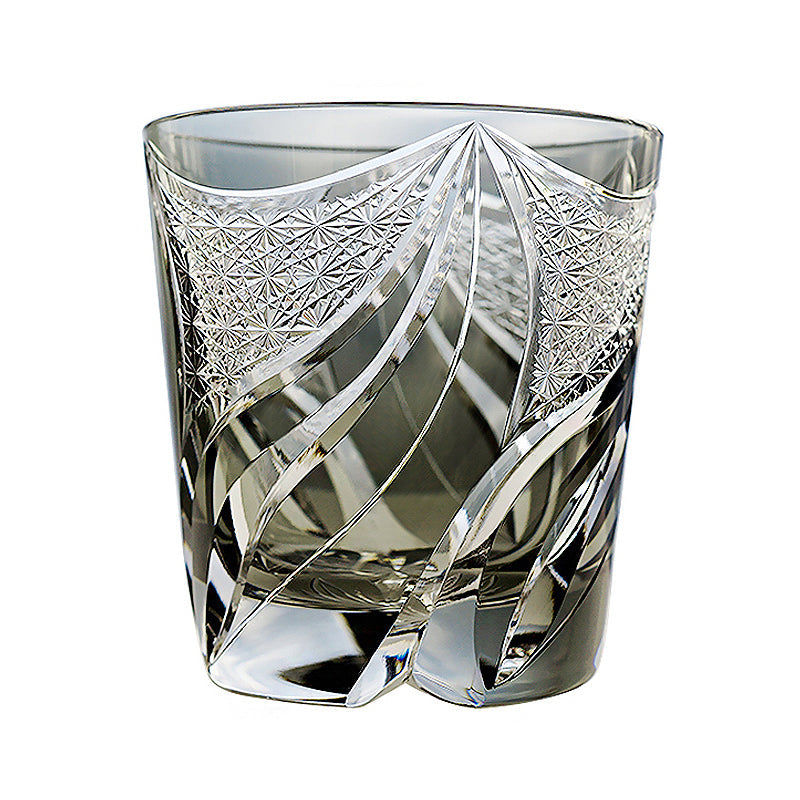 Edo Kiriko Handgemaakt Inkstone Flame Whiskyglas met houten kist