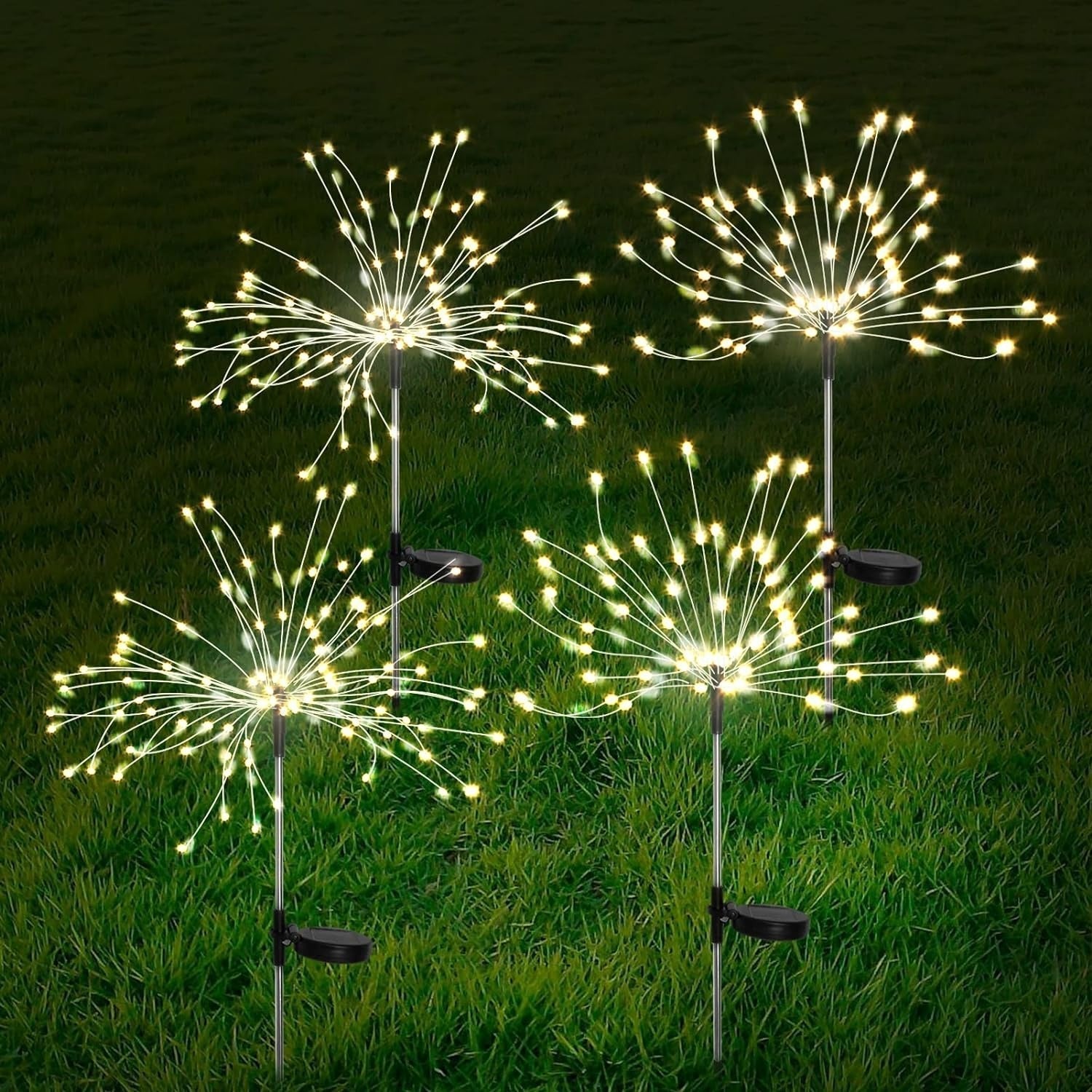 Feux d'artifice de jardin solaires 4 pièces – Lampes d'extérieur à LED résistantes aux intempéries IP65 avec modes réglables et conception DIY