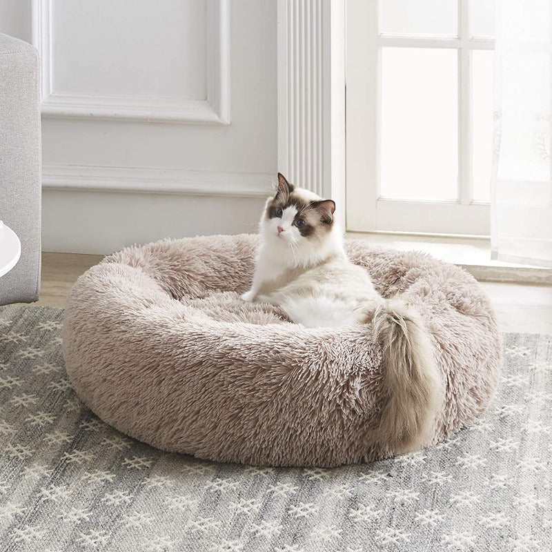 Cama Redonda de Donut de Pelúcia Calmante para Gato