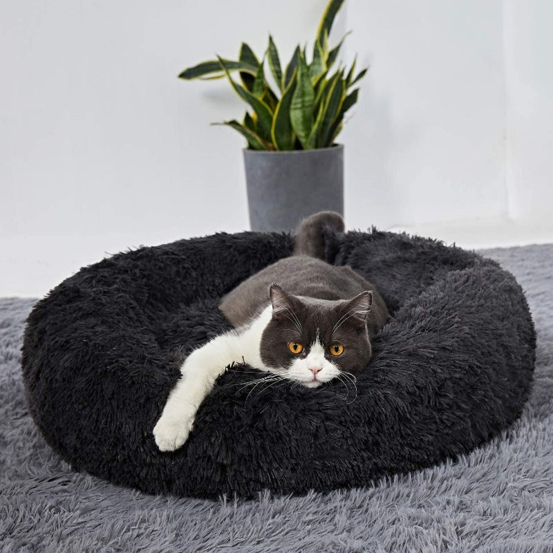 Round Plush Calming Donut Cat Bed Nest