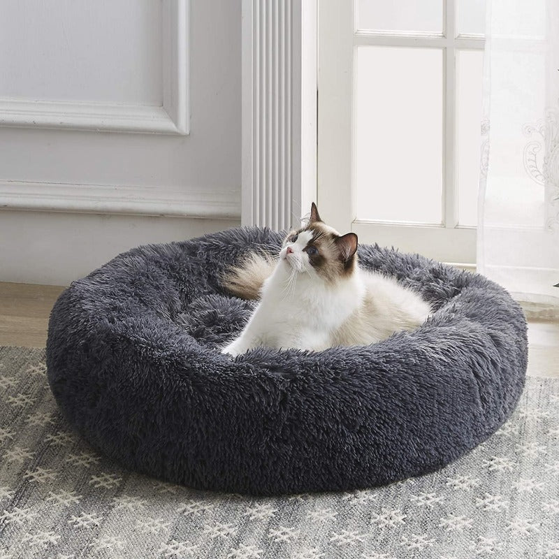 Round Plush Calming Donut Cat Bed Nest