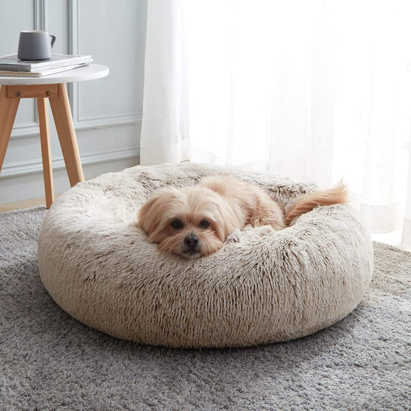 Round Plush Calming Donut Dog Bed for Small to Large Dogs