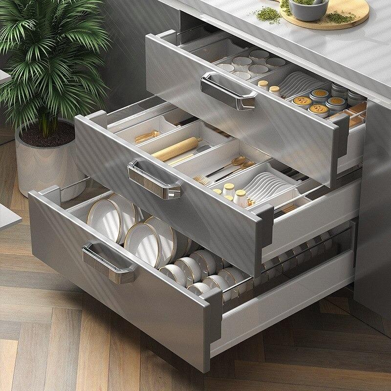 White Aluminium Kitchen Cutlery Drawer Organizer Trays