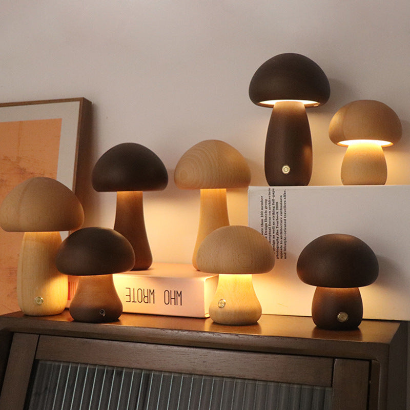 LUMONUIT | Veilleuse LED champignon en bois avec interrupteur tactile | Éclairage d'ambiance | Lampe adaptée aux enfants