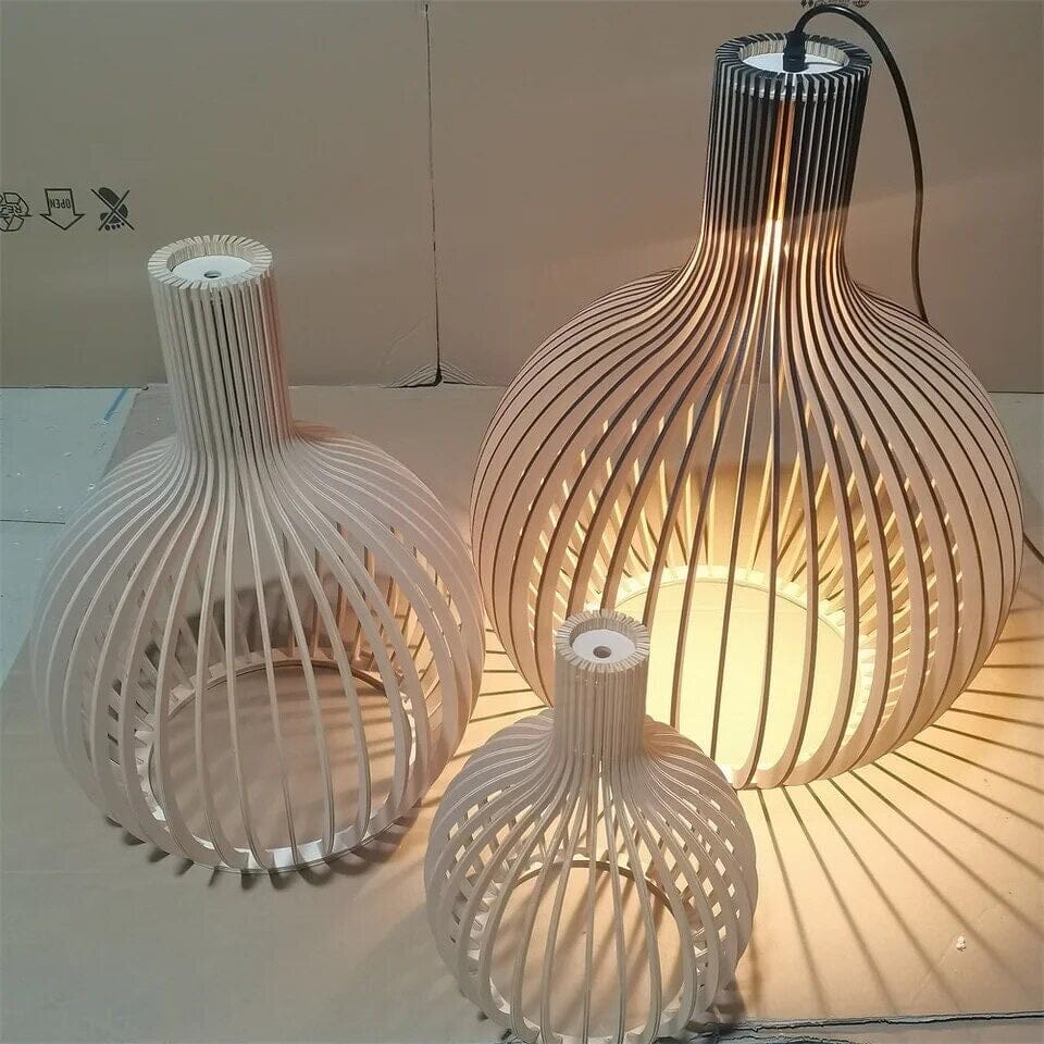 Lustre suspendu en forme de cage en bois de style nordique