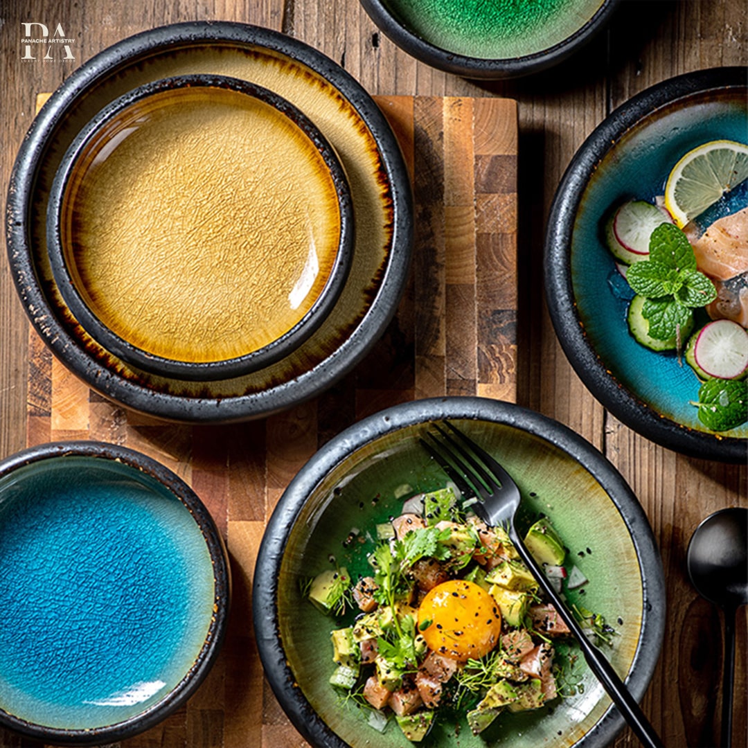 Assiette en céramique craquelée Azure