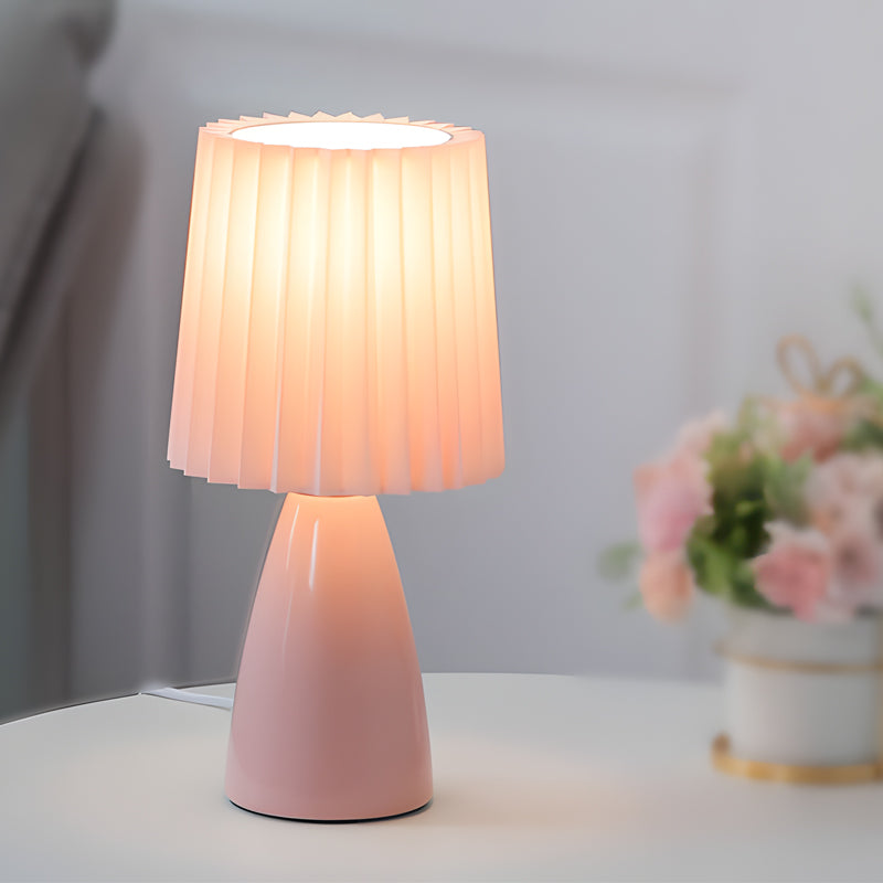 Tessuti Plissettati 12'' - Lampada da Tavolo con Base in Vetro e USB, Dimmerabile con 1 Punto Luce