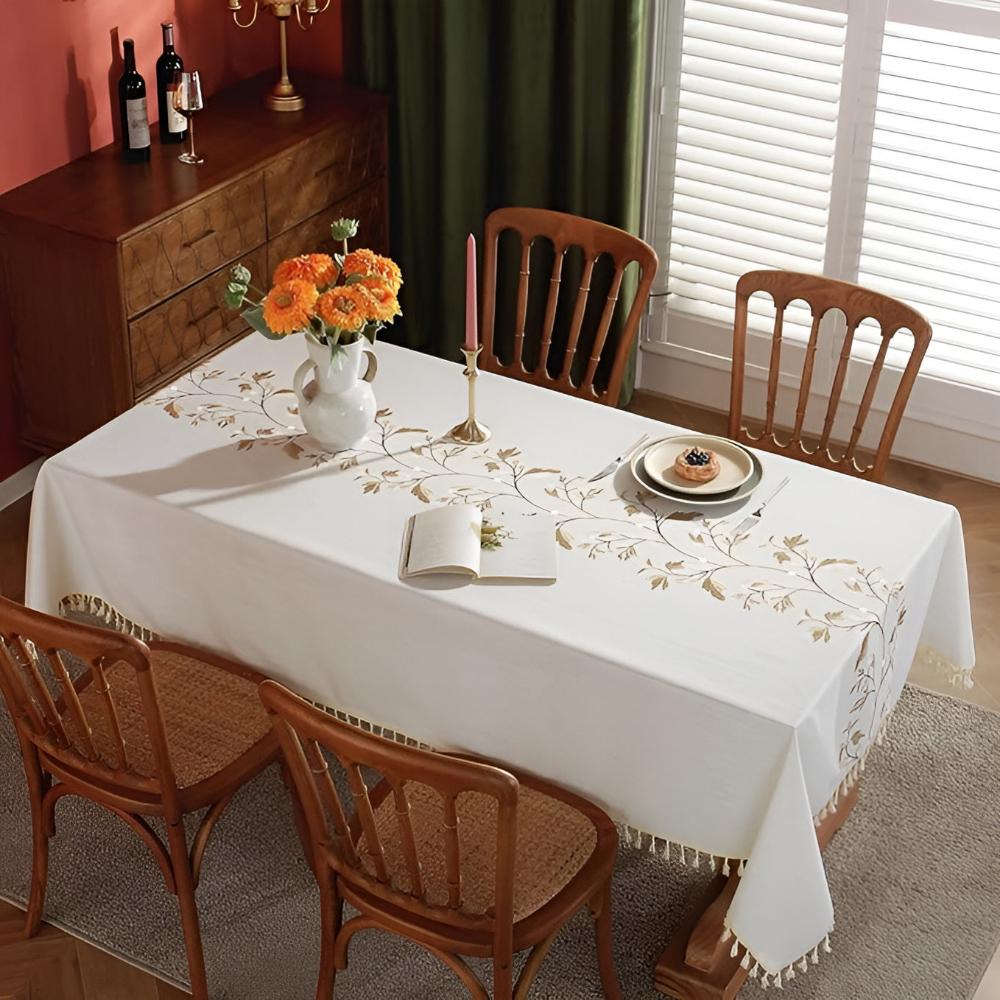 Embroidered Floral Tassel Tablecloth