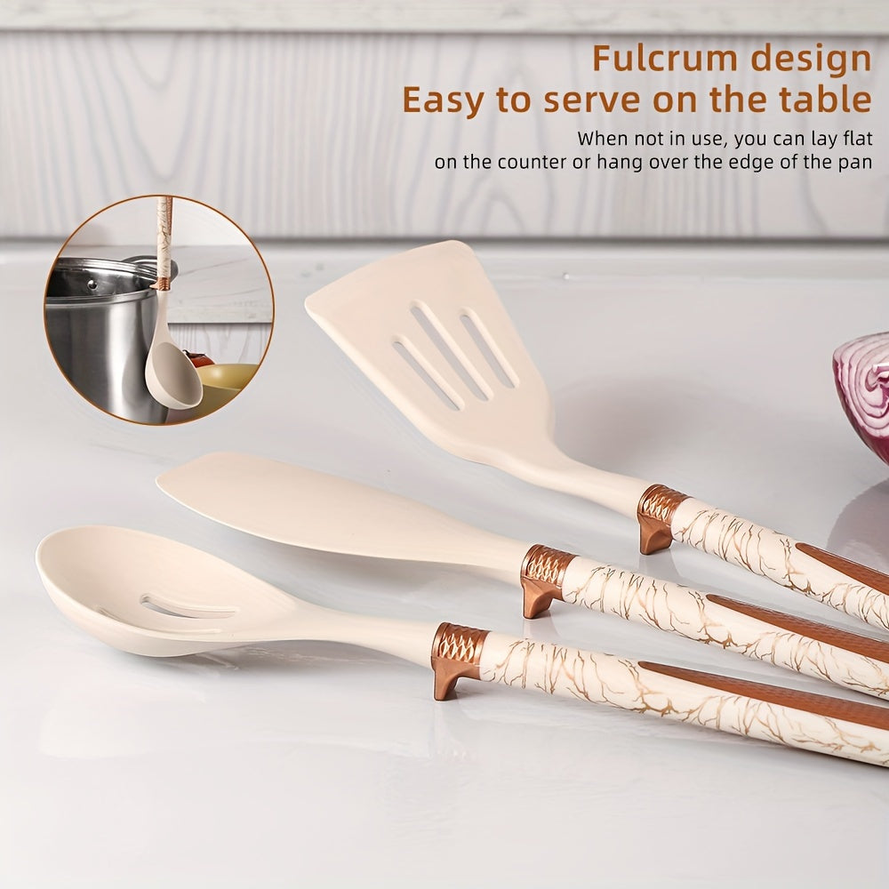 Silicone Kitchenware Set - Kookly - Non-stick Tools - Light Wooden Handles