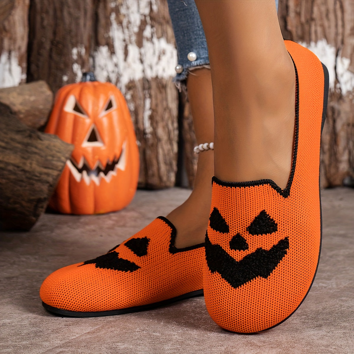 Pantuflas con estampado de calabaza de Halloween - Bella