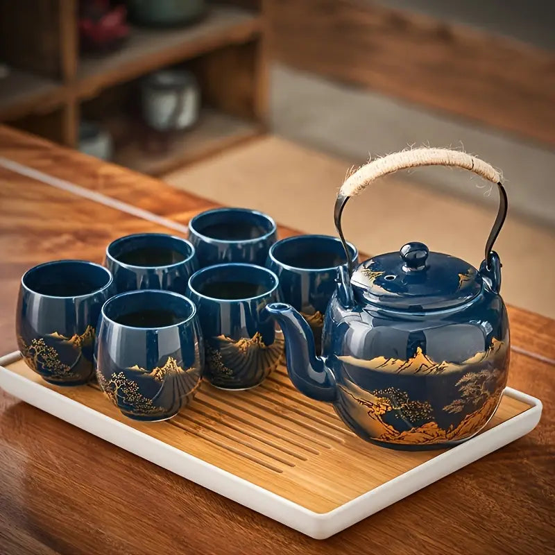 Juego de té de cerámica artesanal con elegancia japonesa