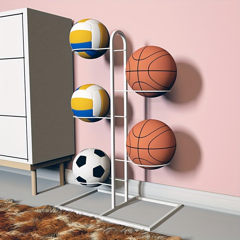 Portable Carbon Steel Ball Storage Rack - Display Stand for Basketball, Football, and Volleyball