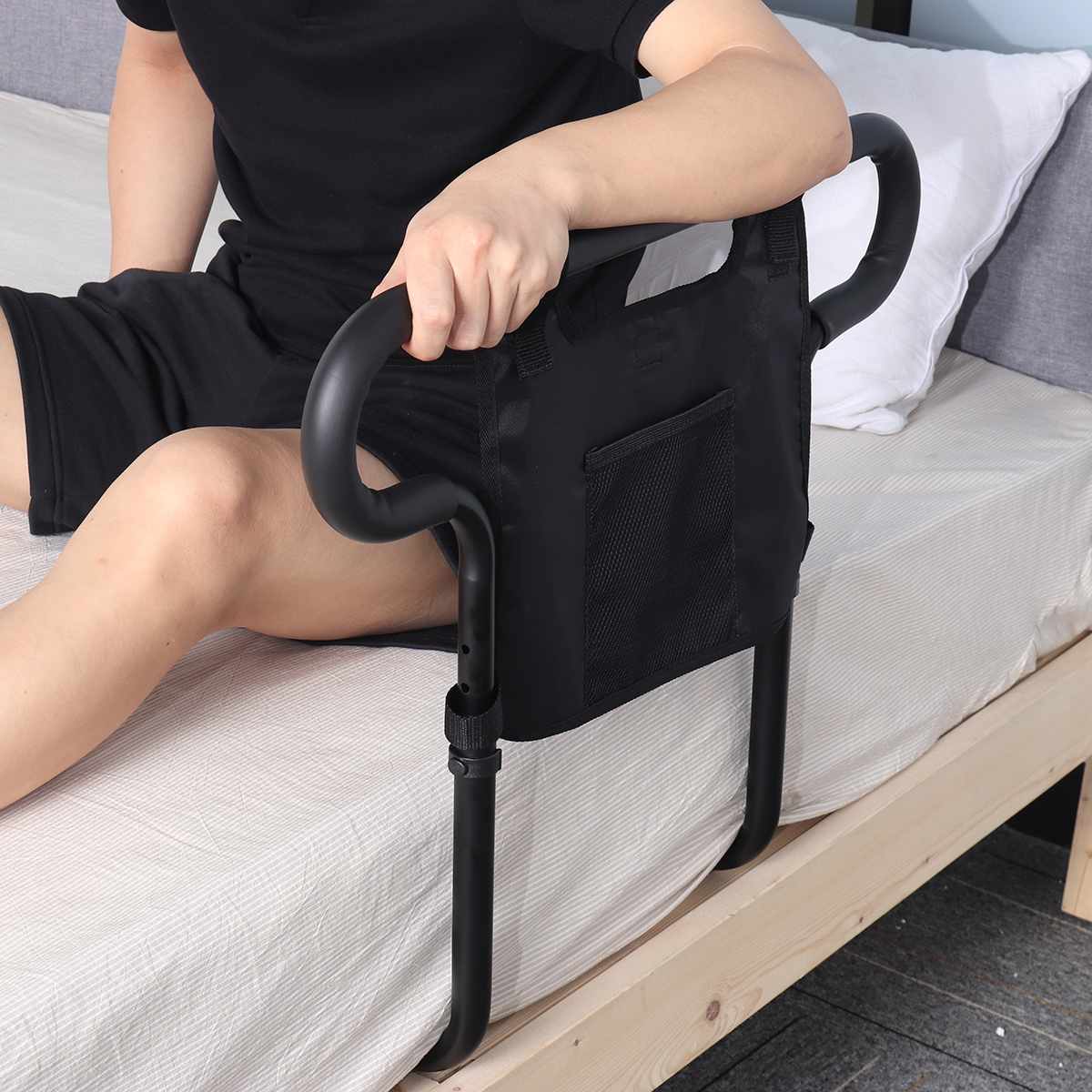 Barreira de Cama Universal para Idosos – Assistência Fiável para Idosos com Bolsa de Armazenamento