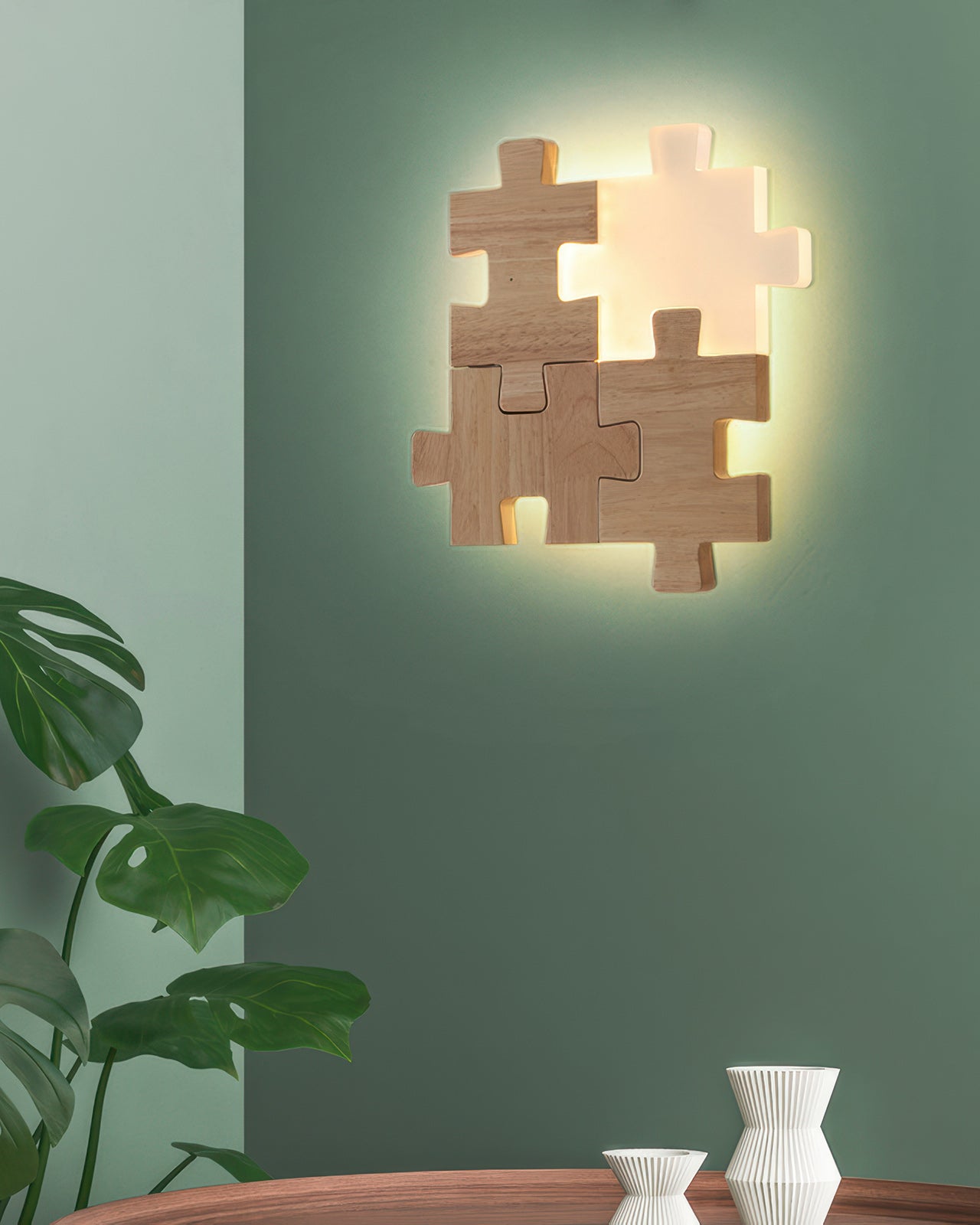 Lampada da parete a LED con luce a puzzle in legno nordico