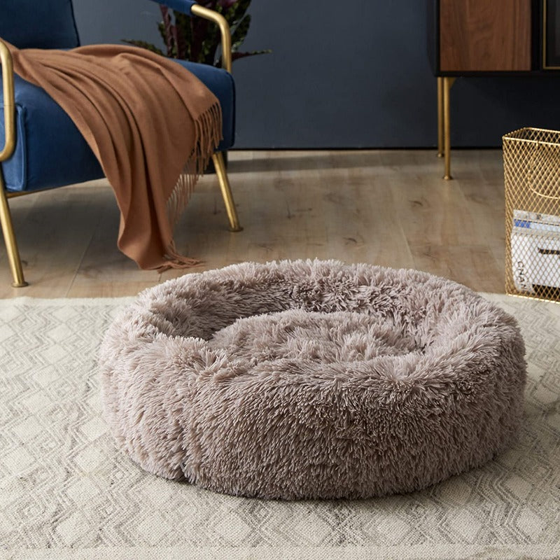 Round Plush Calming Donut Dog Bed for Small to Large Dogs