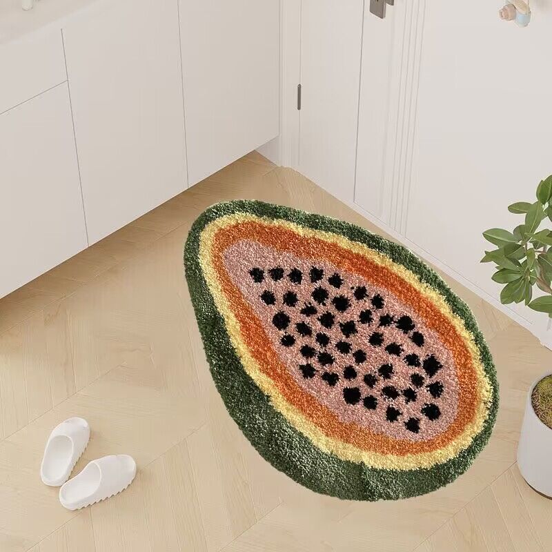 Papaya Geometric Absorbent Bathroom Mat – Soft, Fast-Drying Bath Mat with Bold Modern Design