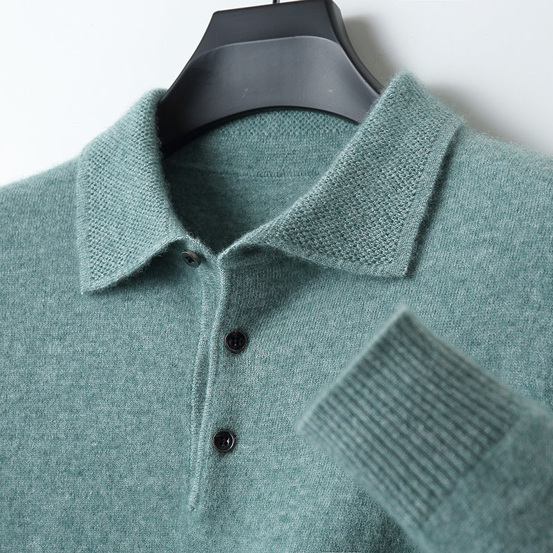 100% Cashmere Long Sleeve Polo Shirt