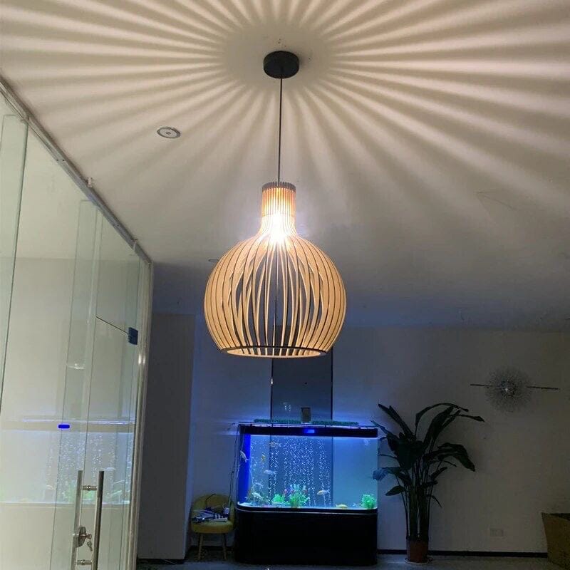 Lustre suspendu en forme de cage en bois de style nordique