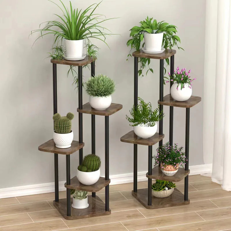 Elegante soporte para plantas de madera - Estante para flores de interior de varios niveles