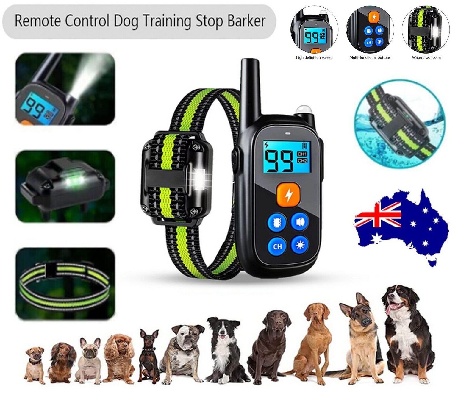 Anti-bark Electric Shock Pet Dog Training E-halsband Lydnadsfjärrkontroll