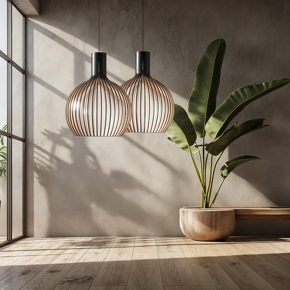 Lustre suspendu en forme de cage en bois de style nordique