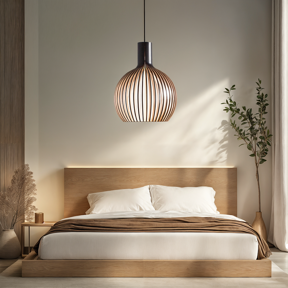 Lustre suspendu en forme de cage en bois de style nordique