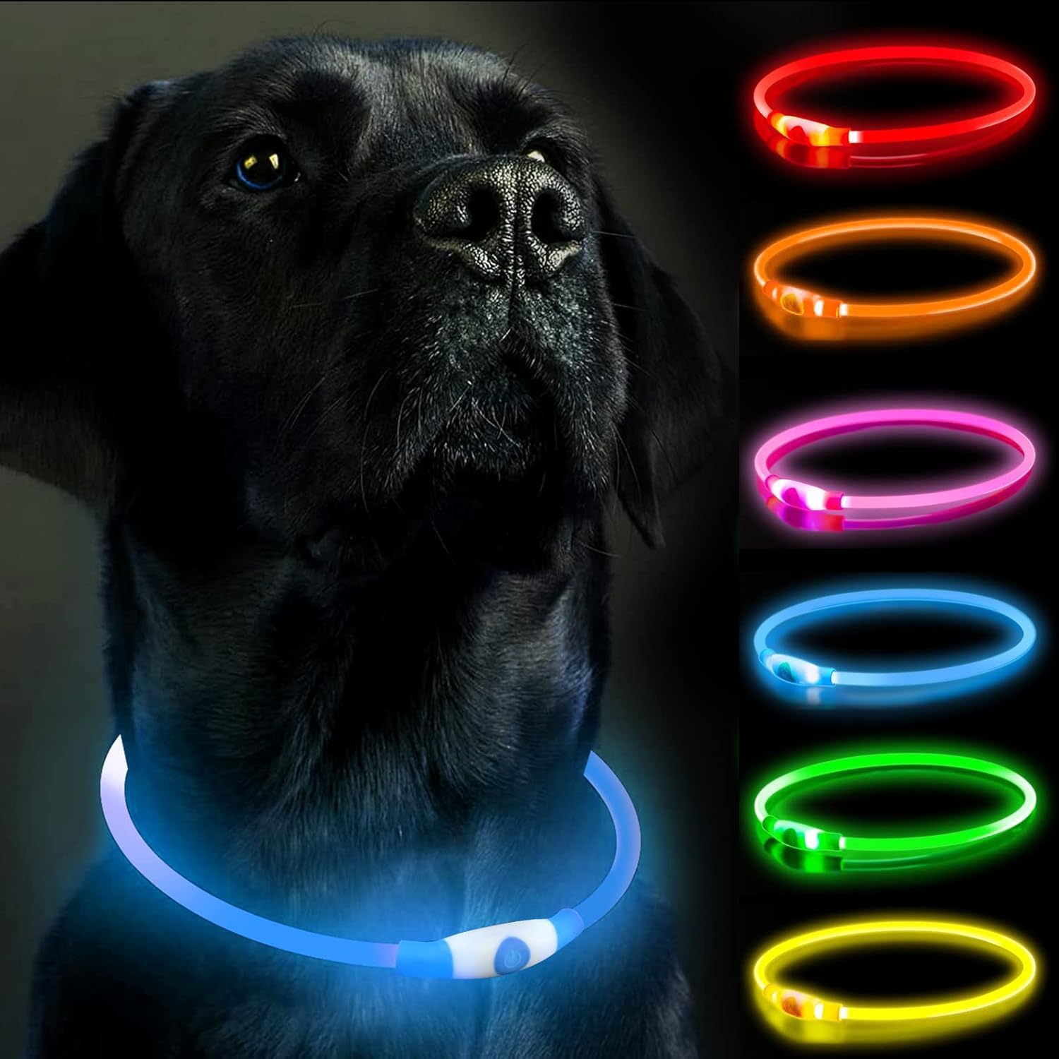 LED-Hundehalsband, Hundehalsbänder, wiederaufladbar, glänzend, für Nachtwanderungen