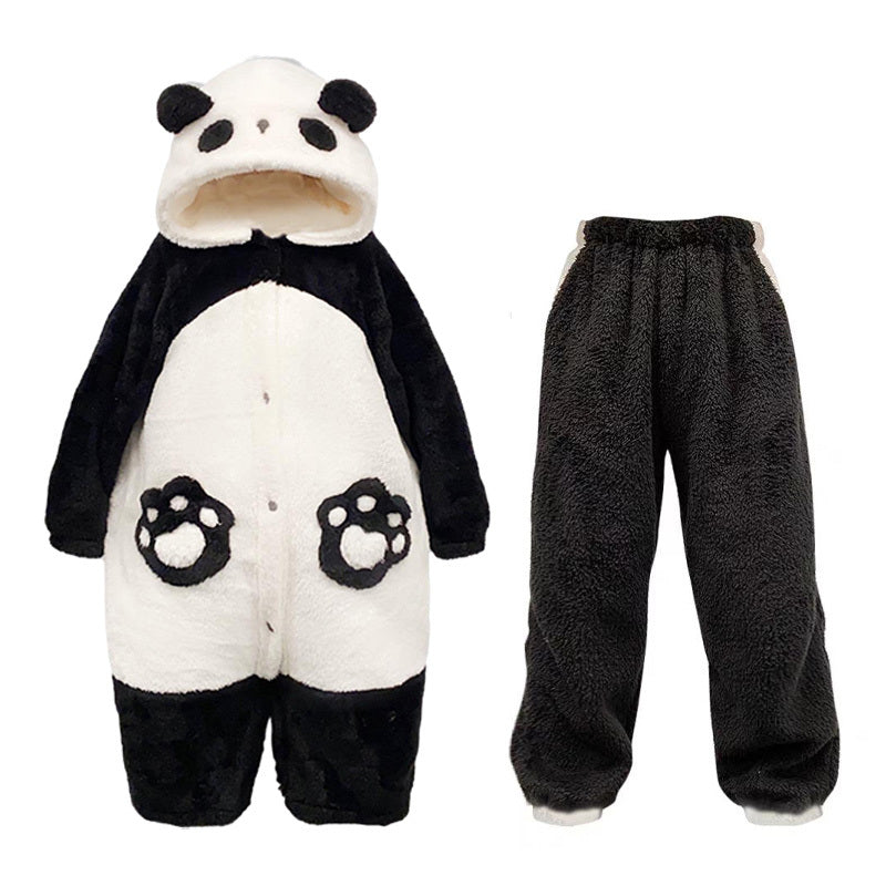 Set pigiama con cappuccio in peluche a forma di panda dei cartoni animati kawaii