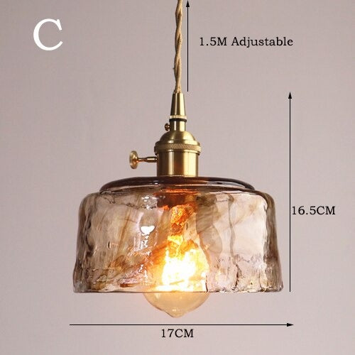 Lampada a sospensione in vetro ambrato e ottone