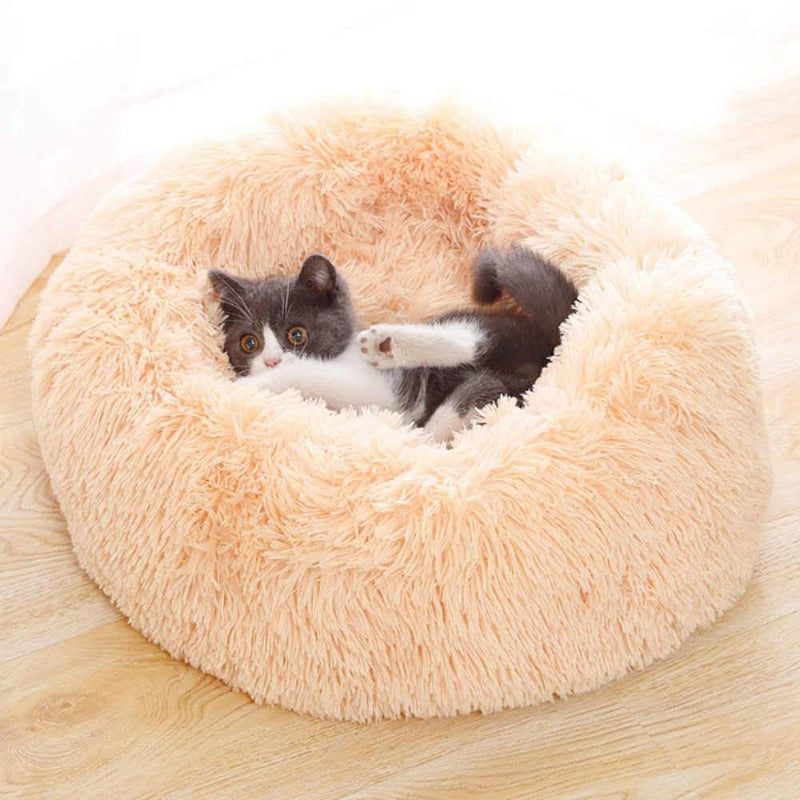 Round Plush Calming Donut Cat Bed Nest