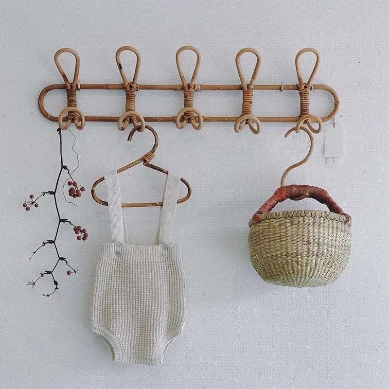 Children's Natural Rattan Wall Hook Organiser - 3 & 5 Hooks