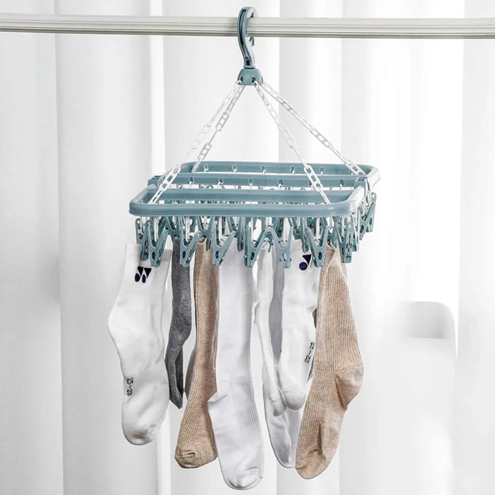 32-Clip Clothes Drying Hanger – Space-Saving Foldable Laundry Rack for Socks, Underwear, and Delicates