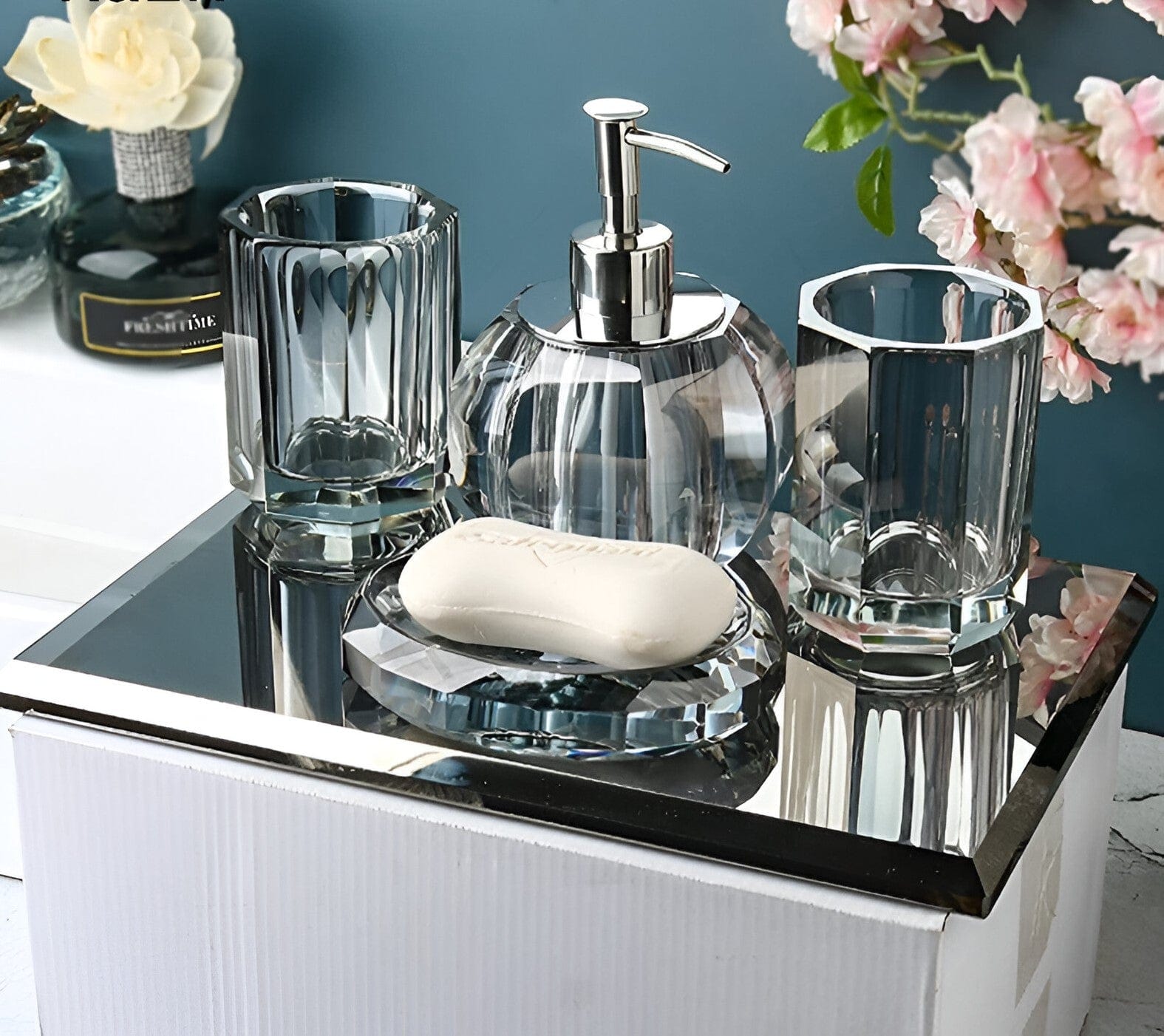 Crystal Glass Bathroom Accessories Set