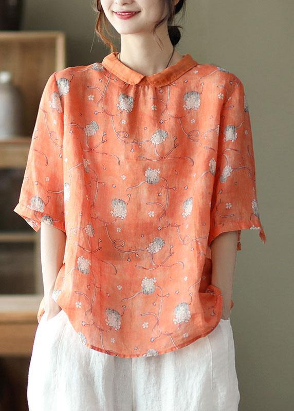 DIY Ramee-shirt met halve mouwen en oranje print Zomer