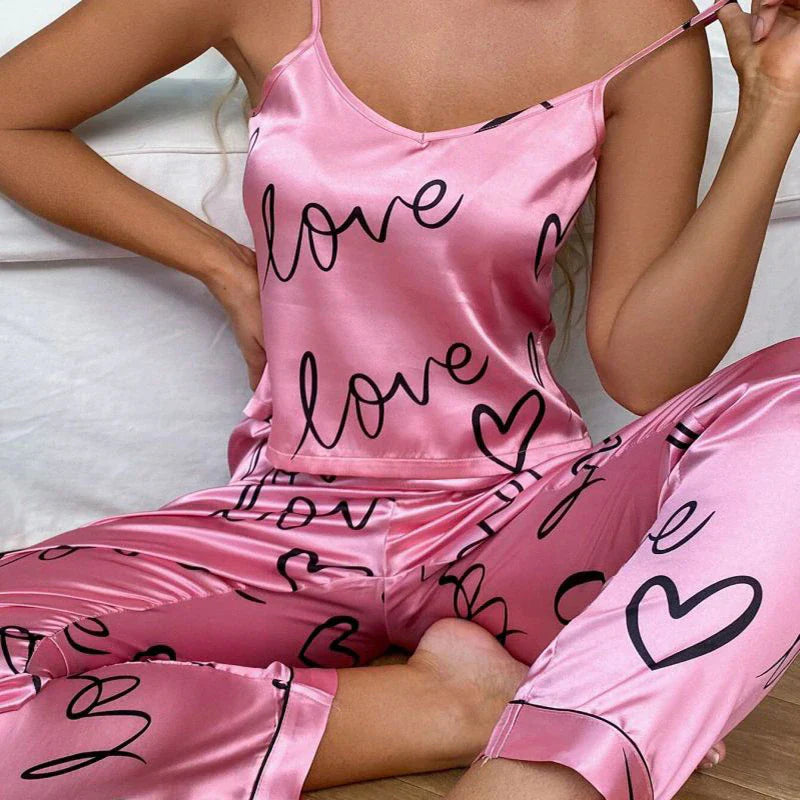 Conjunto de pijama de satén para mujer Pink Love