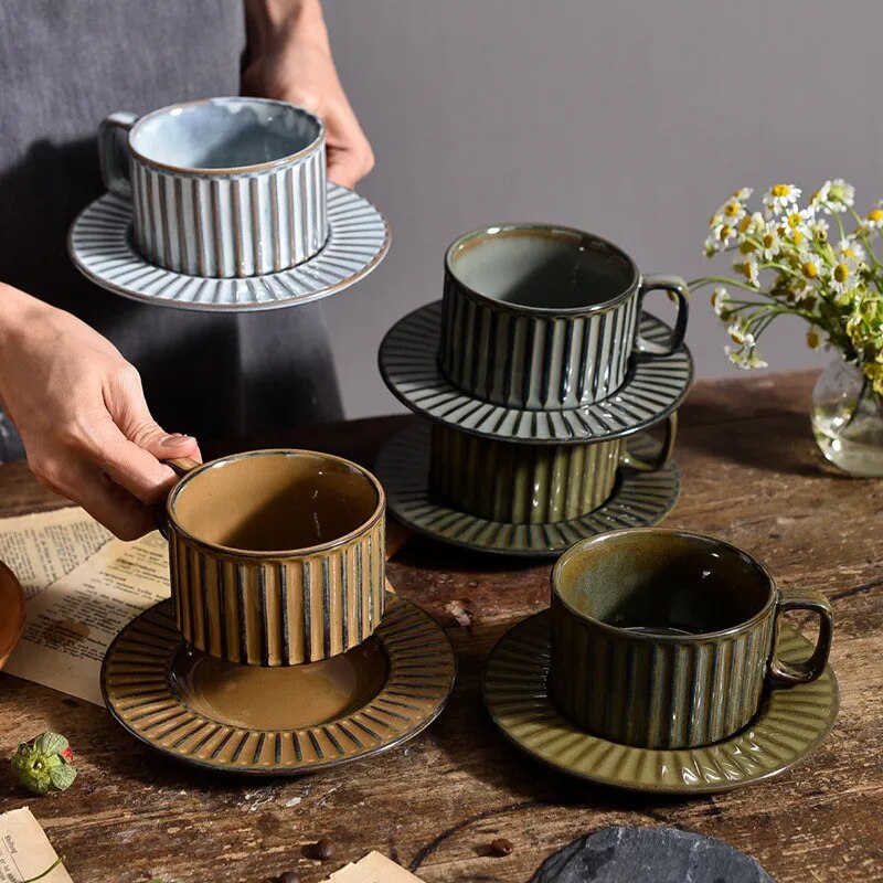 Ensemble de tasses à café rétro en céramique Anthia