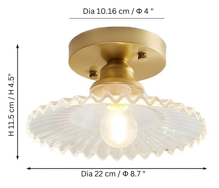 Luz de Teto Vintage em Vidro Transparente com Pétalas Estriadas