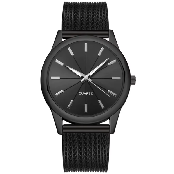 All Black minimalistische Herren- und Damenuhr – schwarzes Gehäuse mit Edelstahl-Mesh-Armband