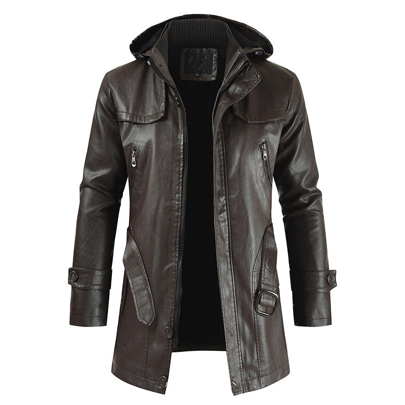 Henry - Leather winter jacket with double collar and zip