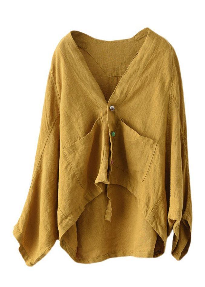 Fine Yellow Bat wing Sleeve Pockets Coat Short