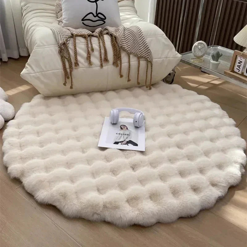 Fluffy & Super Soft Plush Nordic Round Shaggy Rug - White, Beige, Ivory, Sage Green & Grey