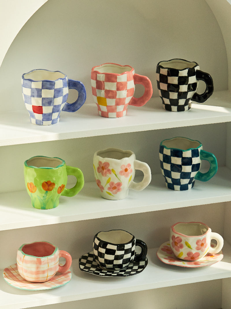 Retro Ceramic Checkered Mug