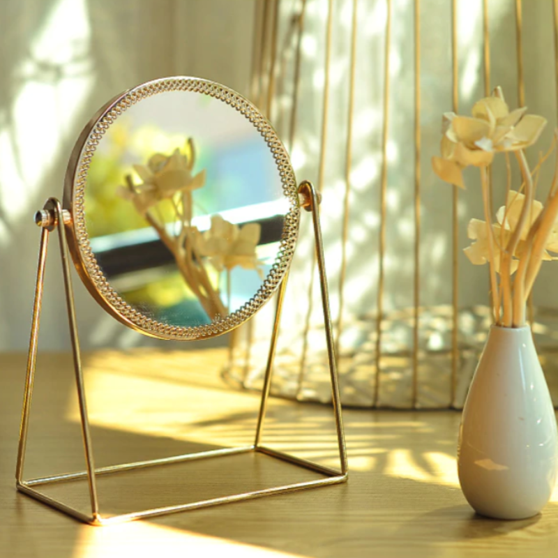 Golden Makeup Mirror – Premium Stainless Steel Vanity Mirror with Optical Clarity for Flawless Makeup