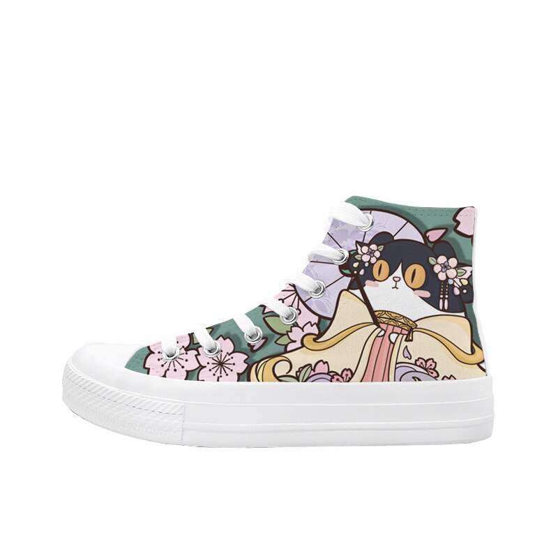 Retro Flowers Cat Sneakers